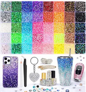 32000Pcs Jelly Rhinestones 40 Grid Multicolor Resin Flatback Gems with Kit Tools for Diamond Art Bedazzling Jewelry Crafting Book Shoes Nail Art