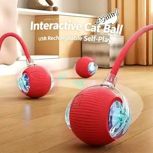 Automatic Smart Obstacle Avoidance Pet Toy Ball with Detachable Rope & LED Flash Light, USB Rechargeable Quiet Self Rolling Interactive Dog Cat Toy, Durable Rubber Chew Enrichment Ball for Small Medium Large Breed Puppy Kitten Indoor Boredom Relief