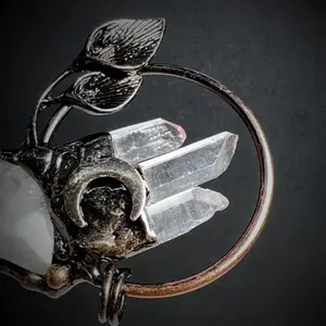 Moon shaped clear quartz crystal necklace