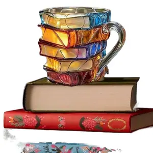 Novel 3D Painted Book Coffee Mug, One-of-a-Kind Stacked Book Cup, Ideal Present for Book Enthusiasts, Artistic Vibrant Book Gift