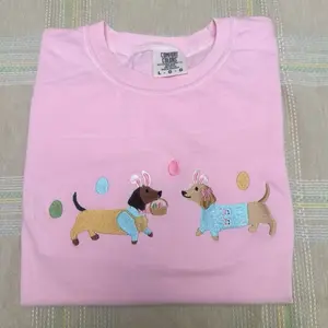 Easter dachshunds cute spring doggie embroidered comfort colors T-shirt