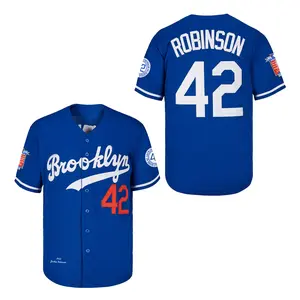 Men's Robinson #42 Blue Legend Jersey Retro Short Sleeves Button Down Baseball Jerseys Stitched with Name