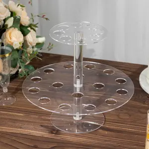 2 Tier Acrylic Round Ice Cream Cone Holder 12" Clear with 24-Slots - Modern Food Display Stand for Buffets & Dessert Tables