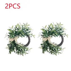 Two artificial olive garlands, Hanging Flowers, spring olives decorated with olive fruits and a knot, suitable for foyer decoration, indoor outdoor, festival decoration, feather-free, electric-free, artificial flower wall hanging home decoration