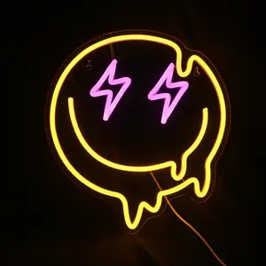 Lightning Smile Face Neon Sign, USB Powered LED Wall Lamp, Led Neon Lights, Decorative Light for Bars, Shops, Cafes, Restaurants, Display Windows, Game Rooms, Living Rooms
