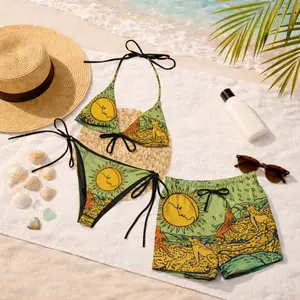 Moon Tarot Matching Swim Set 2026 – Witchcore Bikini & Men’s Shorts Set, Celestial Sun Moon Couple Swimwear, Beach Outfit