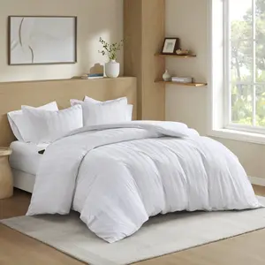 360 Stand King Size AM12-0591 Modern Woven Striped Polyester Weave Duvet Set - White, Minimalist, Hidden Zipper, Breathable, Microfiber Bed Set, Washable Covers, Bedroom Decor Ideas, Breathable Duvet Set