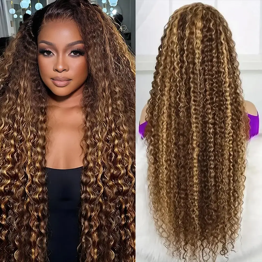 30inch Highlight Ombre Lace Front Wig Human Hair 13x6 HD Honey Blonde 4/27 Deep Wave Lace Frontal Wigs Glueless Wigs Human Hair