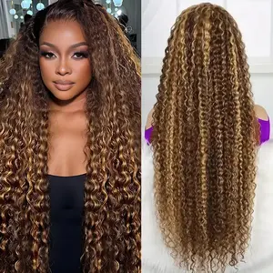 30inch Highlight Ombre Lace Front Wig Human Hair 13x6 HD Honey Blonde 4/27 Deep Wave Lace Frontal Wigs Glueless Wigs Human Hair