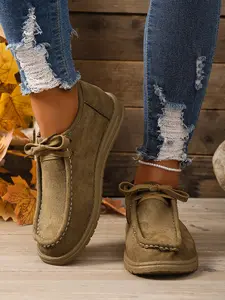 Women's Retro Suede Casual Shoes, Anti-Slip Thick Rubber Sole Slip-On, Commuter Daily Wear, Versatile Streetwear, Comfortable Walking Shoe