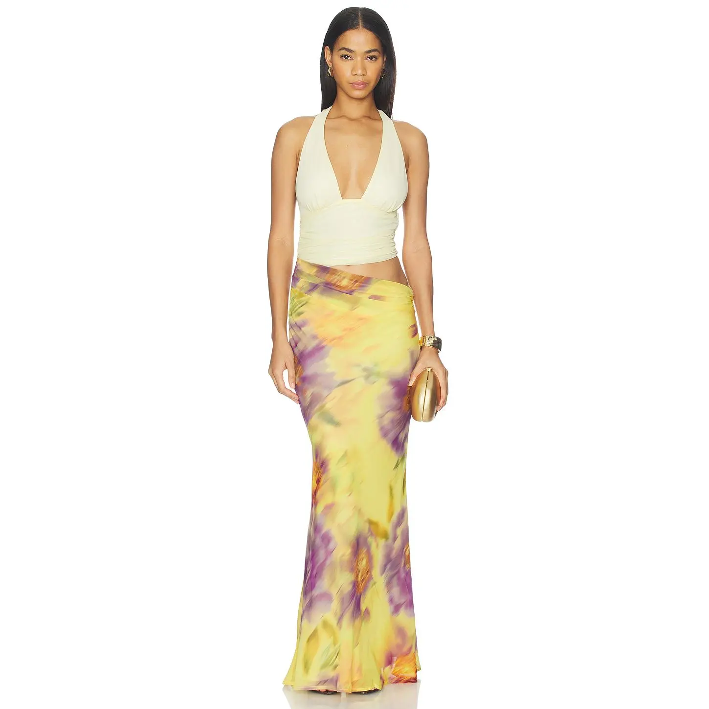 Runaway The Label Alexis Halter Cut Out Maxi Dress in Suri Yellow