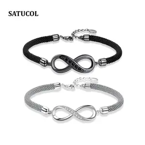 Couple's Infinity Symbol Rope Bracelet, Premium Copper with Zirconia, Adjustable S925 Extension Chain, Romantic Jewelry Gift for Boyfriend, Girlfriend & Best Friend, Perfect for Holidays & Anniversaries