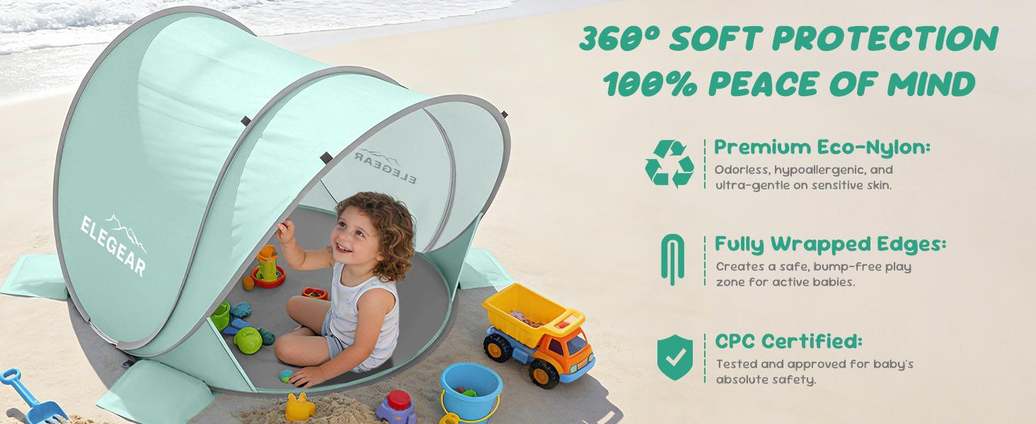 Elegear Pop Up Baby Beach Tent with Mini Canopy, UPF 50+ UV Protection, 1S Setup Portable Sun Shelter for Infant Outdoor Indoor Play - Blue Elegear Pop Up Baby Beach Tent with Mini Canopy, UPF 50+ UV Protection, 1S Setup Portable Sun Shelter for Infant Outdoor Indoor Play - Blue