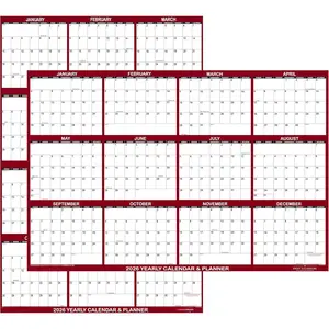 24" x 36" SwiftGlimpse 2026 Wall Calendar Erasable Large Wet & Dry Erase Laminated 12 Month Annual Yearly Wall Planner, Reversible, Horizontal/Vertical, Maroon