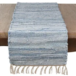 Saro Lifestyle  16 x 54 in. Chindi Woven Table Runner, Denim