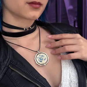 Arcane Season 2 Powder Necklace Anime League Of Legends Jinx Rotating Blue Rose Pendant Ekko Cosplay Prop Fans Boy Gift For Her Unisex Necklace