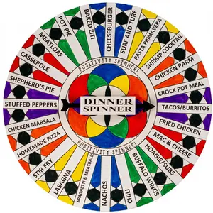 Dinner Decision Spinner - Meal Maker Wheel - Recipe Wheel of Fortune - Family & Couples Dinner Adventure Game - Ready to use – Arrives fully assembled, colored, printed and ready to spin!