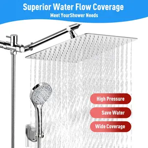 Shower Head, High-Pressure 3-Way Shower Combo, 8 Inch Rain Shower Head with 11-inch Adjustable Extension Arm and 5 Settings Handheld Showerhead Combo, Powerful Low-pressure Water Shower Spray
