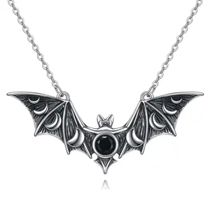 925 Sterling Silver Bat Pendant Moon Phase Necklace for Women Jewelry Gift for Her mystery jewlery girl