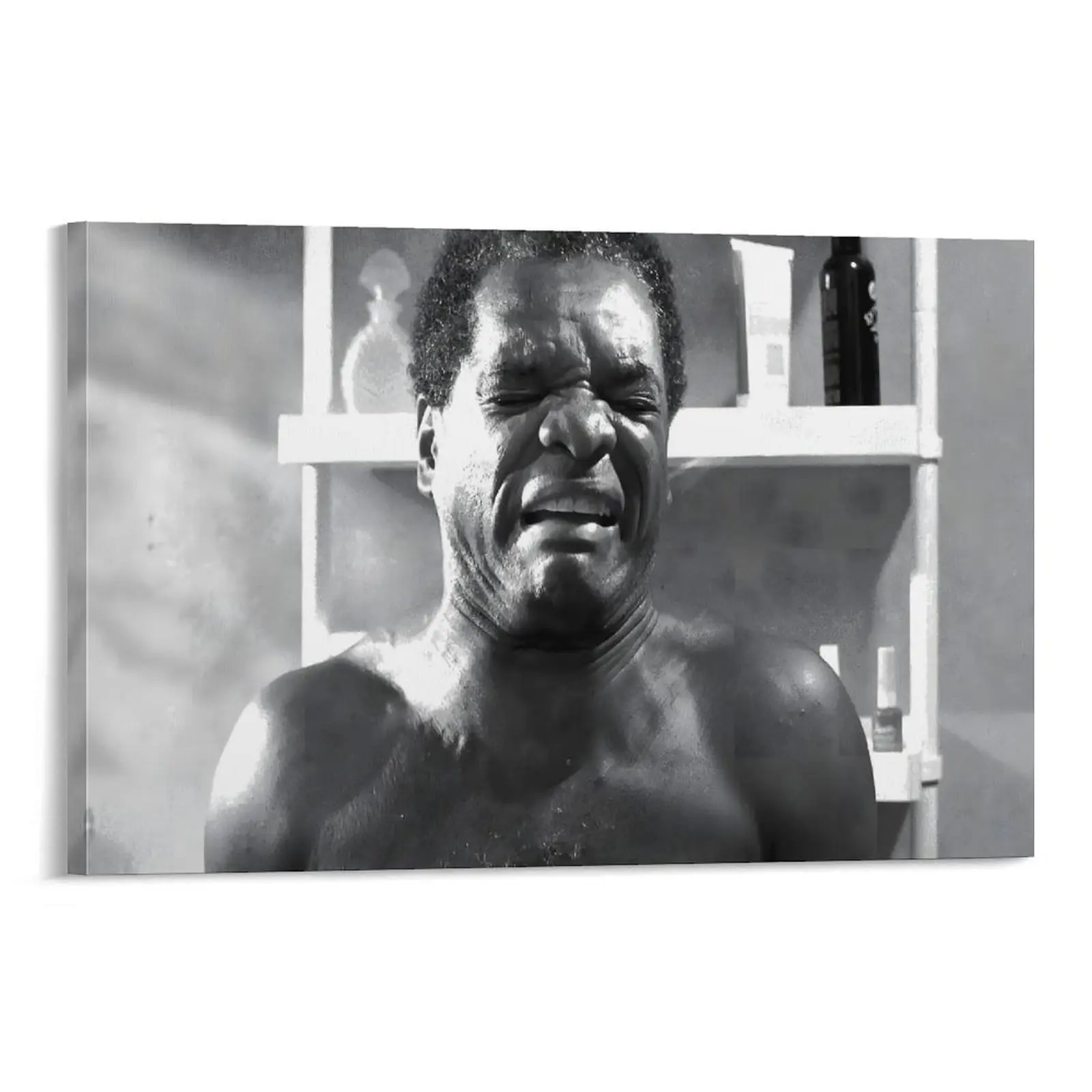Dramatic Bathroom Scene Poster, Vintage Black White Humor Wall Art, Funny Shower Face Canvas Print, Quirky Bathroom Decor Gift for Men Living Room Office Decoration