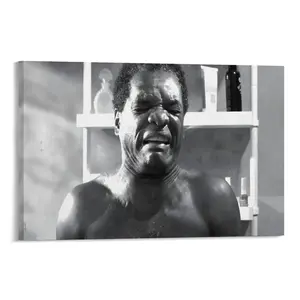 Dramatic Bathroom Scene Poster, Vintage Black White Humor Wall Art, Funny Shower Face Canvas Print, Quirky Bathroom Decor Gift for Men Living Room Office Decoration