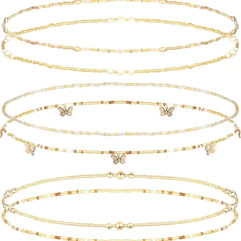 6pcs African Waist Beads for Women, Elastic Beaded Belly Chain, Summer Body Chain, Bikini Jewelry, Waist Bead Bundle