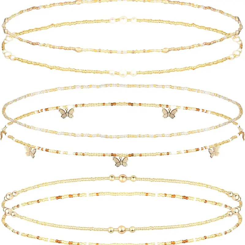6pcs African Waist Beads for Women, Elastic Beaded Belly Chain, Summer Body Chain, Bikini Jewelry, Waist Bead Bundle