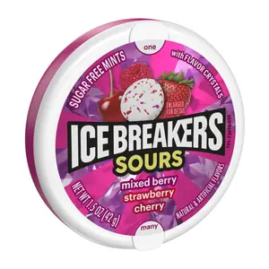 8x Ice Breakers Tin Sours Berry Chewy Candy - Sour Sweet Treats Fresh Breath Mints Snack 1.5oz