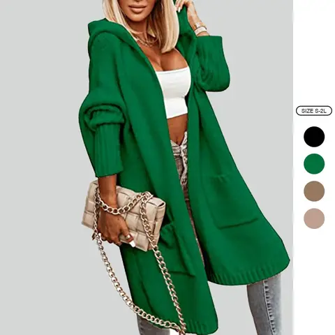 Imily Bela Womens Long Cardigans Cable Knitted Open Front Oversized Hooded Outerwear Sweater Coat