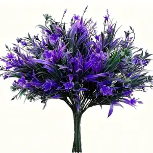 5 Bundles Purple Artificial Flowers for Outdoors, UV Resistant Fake Realistic Flowers with Plastic Plants Spring Decor, Faux Silk Flowers for Outside Window Box Front Porch Planter