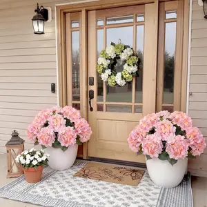 2 Pcs Pink and White Artificial Hydrangea Stem Large Faux Hydrangea Bushes with 5 Heads Uv-Resistant Waterproof Faux Floral for Porch Wedding Yard Decorations