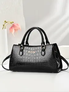 Women's Crocodile Pattern Commuter Satchel Bag, New Vintage Unique Bucket Handbag Design, Stylish & Versatile Accessory for Daily Use