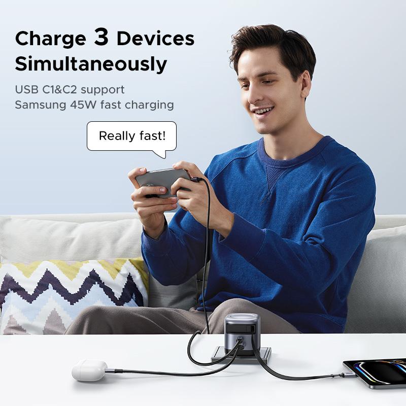 UGREEN 45W/65W/75W/100W 3 in 1 Compact GaN Charger, Retractable USB C Fast Wall Charger with Foldable Plug, Compatable for iPhone 17/16 Series, Galaxy, Pixel, iPad-Cellphone Electronic portable charger,TikTokShopBlackFriday ,TikTokShopHolidayHaul