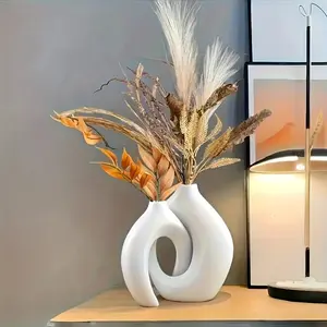 Hollow Ceramic Vase Set of 2 Modern Nordic Minimalist Book Style Boho Aesthetic Vases for Home Living Room Shelf Entryway Coffee Table Centerpiece White Flower Arrangement Vase