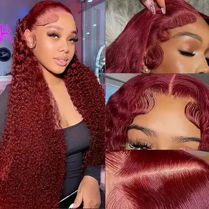 Zentara Water Wave 99j Burgundy Lace front Wigs Human Hair Red Human Hair Wig 13x6 HD Deep Wave Lace front Wigs for Women Deep Curly Wet and Wavy Burgundy Red Wig 200%