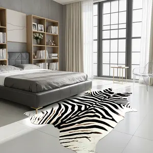 Faux Cowhide Zebra Print Rug, Soft Plush Animal Simulation Carpet | Black & White 5.2x6.2 ft Cute Home Decor,for Bedroom Living Room Dining Room Low Pile Animal Rug Non-Slip