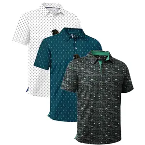 ZITY Men’s 3-Pack Golf Polo Shirts – 4-Way Stretch, Moisture Wicking, Breathable, Cool Touch, UPF 30+, Unique Print Patterns Breathable Fabric Menswear Top Outdoor