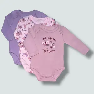 Girls 3 Pack Long Sleeve Bodysuit - Butterfly Design