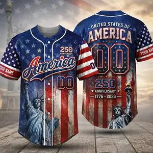 Patriotic America 250th Anniversary Baseball Jersey, USA Flag Button Up Shirt, Independence Day Apparel