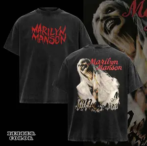 Marilyn Manson Merch, Marilyn Manson Fan Shirt , Gift for band fans, Men's and women's round neck cotton casual T-shirt, Beautiful graphic T-shirt Top Womenswear Breathable Everyday