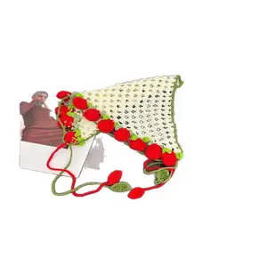 Rose hollow triangular knitted headscarf girls versatile photo literary triangular scarf headband