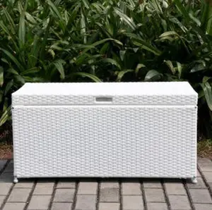 Outdoor White Wicker Patio Furniture Storage Deck Box