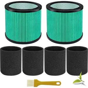 Universal 90340 Hepa Filters Compatible with Shop Vac 4-16 Gallon/Vacmaster 5-20 Gallon Wet Dry Vacuums, Replaces 90304, 90350, 90333, 9030400 with 4* Foam Sleeve-2 Pack