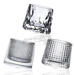 3 Piece Crystal Glass Whiskey Cup Set, Rotating Old Fashioned Glassware, Home Water Mug, Ice Americano Coffee Cup, Bar Glass, Drinkware