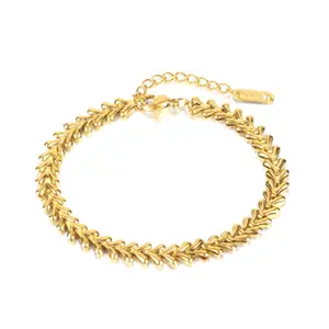 Emma Manor EM Stainless Steel Fish Bone Link Women Bracelet for Gift