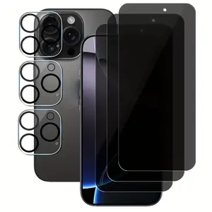 6pcs(3pcs+3pcs) is suitable for iPhone 13 14 15 16 16E Plus Pro Max 3-piece privacy screen, spy-proof, full-coverage screen, toughened glass protective film and 3-piece camera case. Cellphone Protection Protector