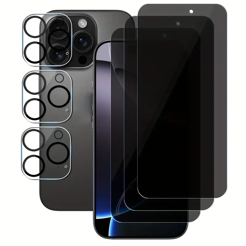 6pcs(3pcs+3pcs) is suitable for iPhone 13 14 15 16 16E Plus Pro Max 3-piece privacy screen, spy-proof, full-coverage screen, toughened glass protective film and 3-piece camera case. Cellphone Protection Protector