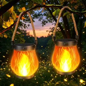Solar Lanterns, Flickering Flame Garden Lights, USB and Solar Dual Charging, Outdoor Waterproof Pendant Lights for Yard Pat，Halloween Decorationsio Porch Decoration tiktokshopspringglowup
