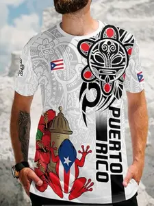Men's Puerto Rican Pattern T-Shirt, Shirt with Tribal Print, Casual Cultural Clothing, Street Fashion, Streetwear, Menswear