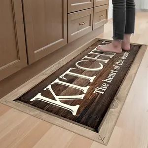 Kitchen Runner Rug, Farmhouse Kitchen Rugs Style Wooden Texture, Pet Friendly Soft Comfortable Non-Slip Mat, Foldable Carpet